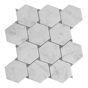 Gạch ốp tường và sàn hình lục giác lớn màu trắng Carrara khảm đá cẩm thạch nền nội thất