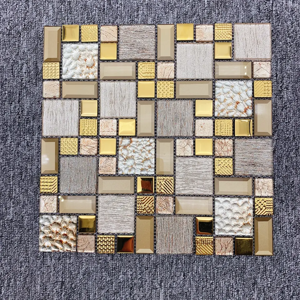 Gạch Mosaic Ốp Tường Ngoài Trời Đa Họa Tiết Vàng và Be