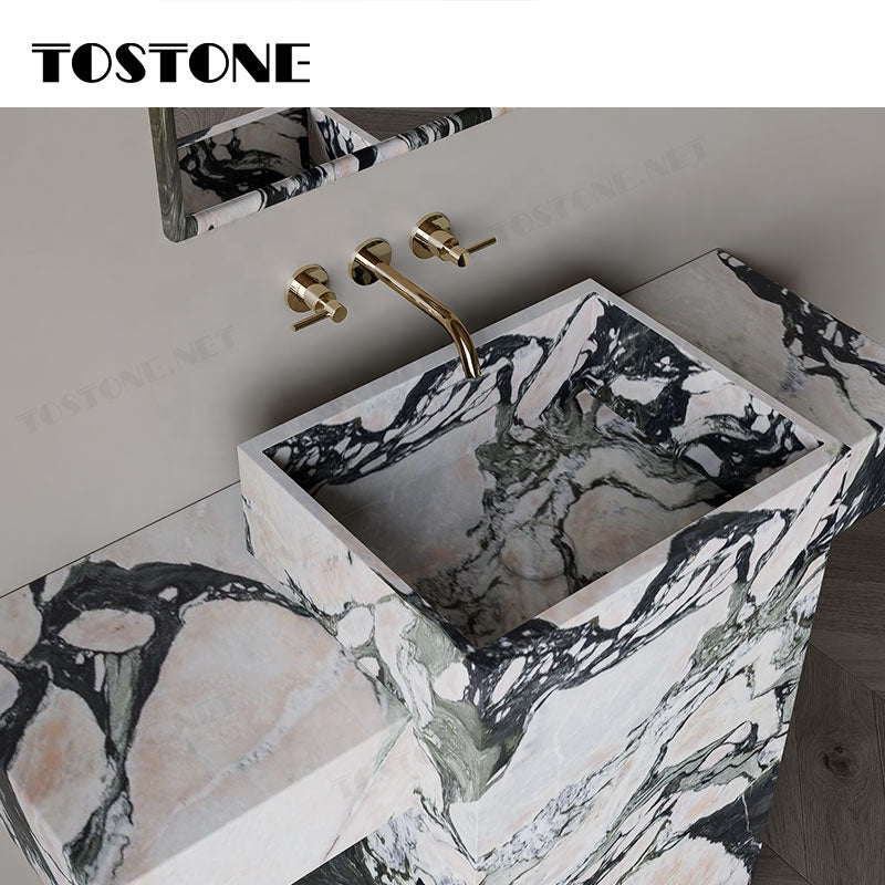 Tostone DDP Delivery Đá cẩm thạch Verde Aurora tự nhiên Bề mặt mài mờ Mặt bàn lavabo phòng tắm đứng độc lập