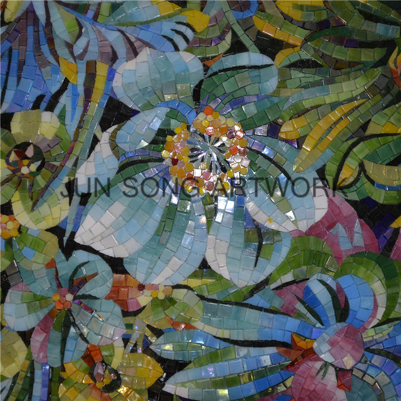 JS MFL-BF35 Gạch Mosaic Kính Thủ Công Hoa Xanh Trang Trí Nghệ Thuật Treo Tường và Ốp Bếp