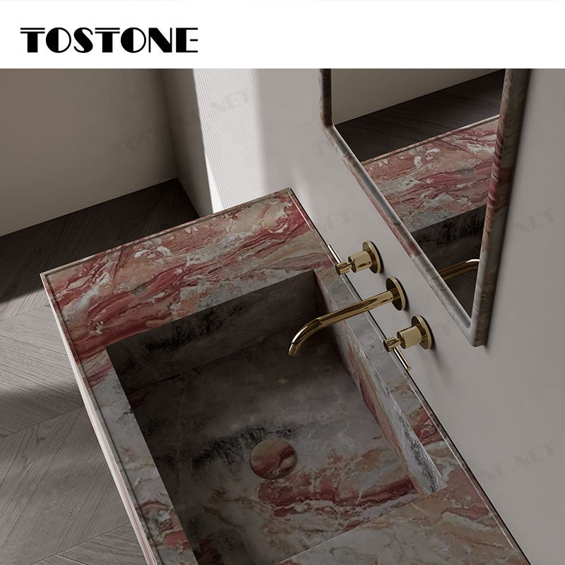 Tostone Tủ Lavabo Sang Trọng Đá Cẩm Thạch Đỏ Monica Cổ Điển Bền Bỉ