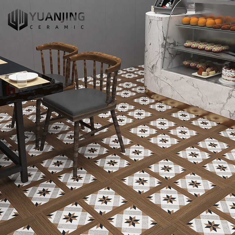 Gạch Sứ Lát Sàn Giả Cổ Vân Gỗ Phong Cách Trung Cổ Họa Tiết Mosaic 600x600 Dùng Cho Ban Công, Quán Cà Phê, Nhà Hàng