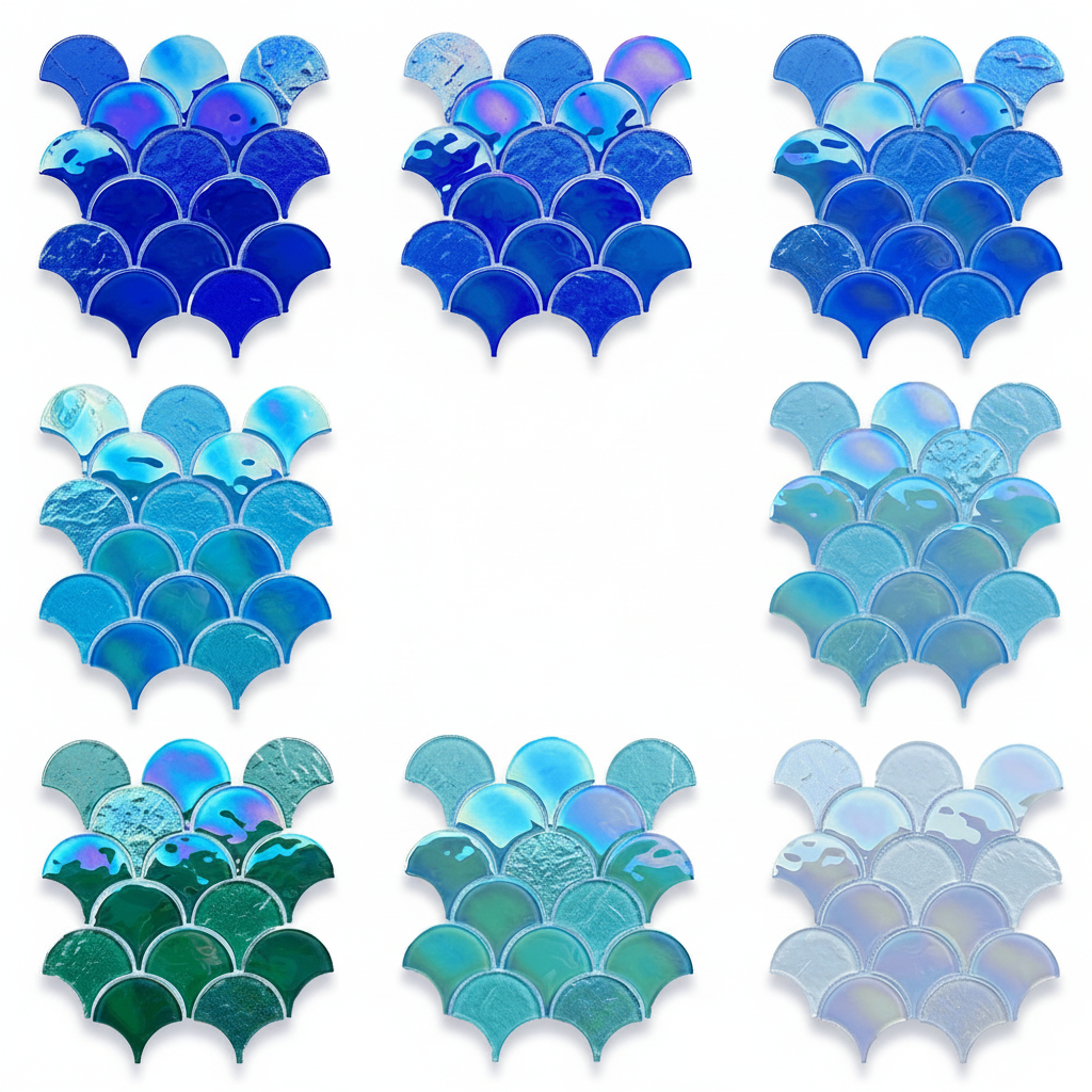 Gạch lát Goodluck Mosaic Kính Thiết Kế Hiện Đại Hoạ Tiết Parquet Hình Quạt Dùng Cho Trong Nhà & Ngoài Trời Để Trang Trí Bể Bơi Phòng Tắm Biệt Thự