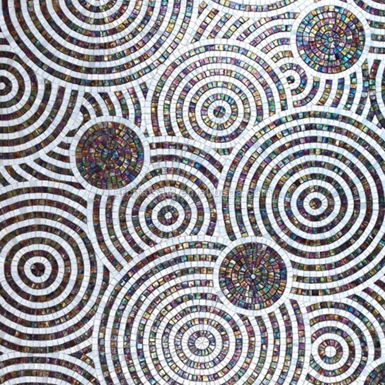 Tấm ghép mosaic kính màu cắt thủ công theo yêu cầu, hoa văn nghệ thuật cho thiết kế sàn hiện đại