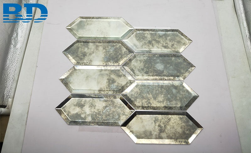 Gạch Gương Cổ Điển Mosaic Lục Giác Dài Vát Cạnh Bóng Mờ Khói Gạch Ốp Tường Gương Tổ Ong Vát Cạnh