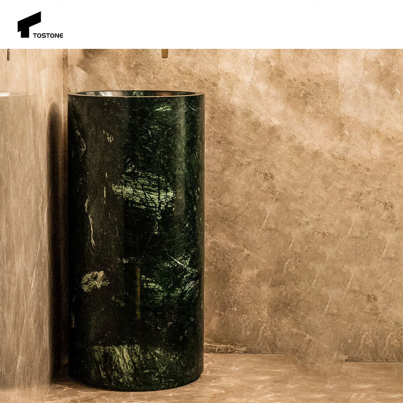 Tostone Bồn rửa chân cột bằng đá cẩm thạch màu xanh tự nhiên hiện đại, phổ biến dùng cho trang trí nội thất phòng tắm gia đình, biệt thự, khách sạn tùy chỉnh