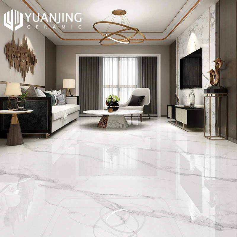 Gạch Sứ 800x800mm Vân Đá Cẩm Thạch Xám Bóng, Xương Đồng Chất, Chống Trượt, Lát Sàn Phòng Khách