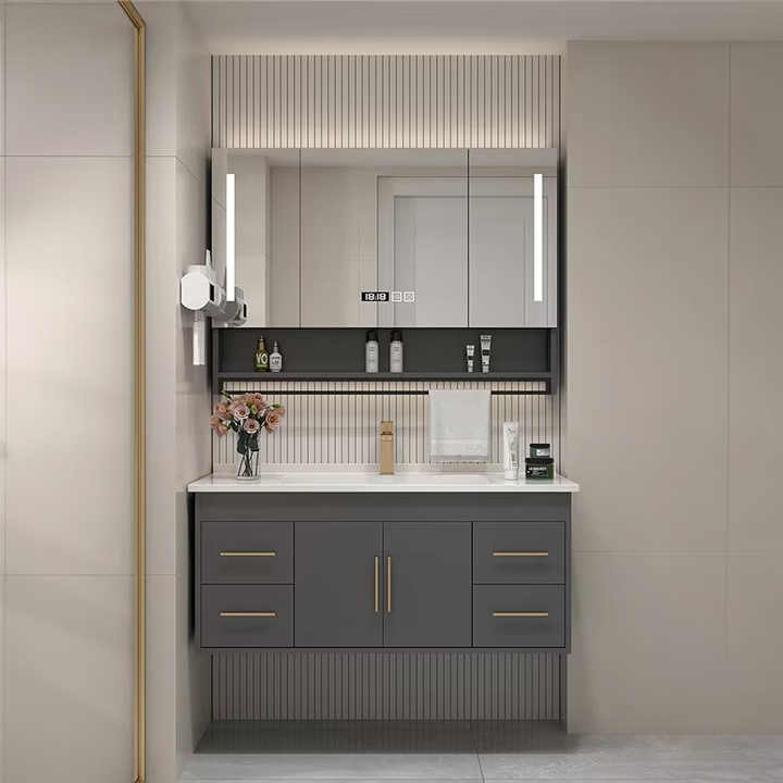 Thiết kế mô-đun Tủ phòng tắm nổi có bồn rửa Bộ đồ nội thất phòng tắm hiện đại Bộ đồ nội thất sang trọng Gương đèn LED thông minh