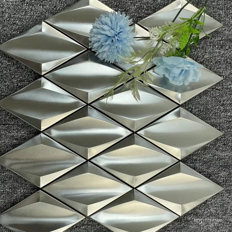 Gạch Mosaic Kim Loại Lõm Hình Vuông Hiện Đại Màu Bạc Hiệu Ứng Kim Cương Trang Trí Tường Nội Thất Với Tấm Lưng Kim Loại