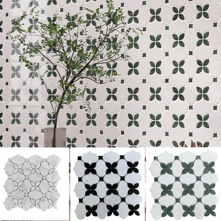 Gạch ốp tường phòng tắm bằng đá cẩm thạch OMK Green and White Pallas W – Daisan Store