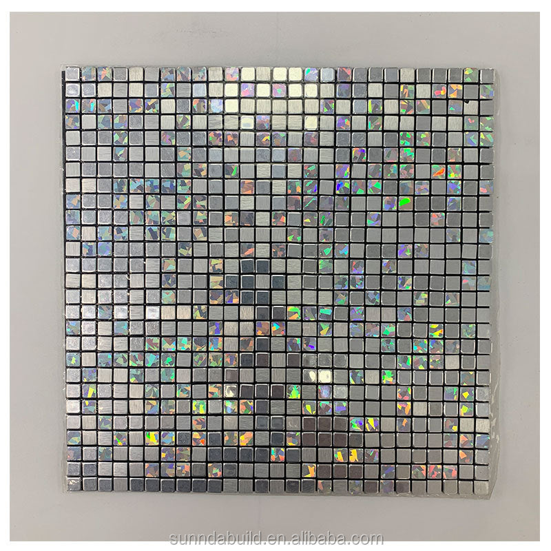 Gạch Mosaic Pha Lê Hỗn Hợp Kính Bạc, Kim Loại Thép Không Gỉ Phay Xước, Đá và Kính Thiết Kế Thời Trang