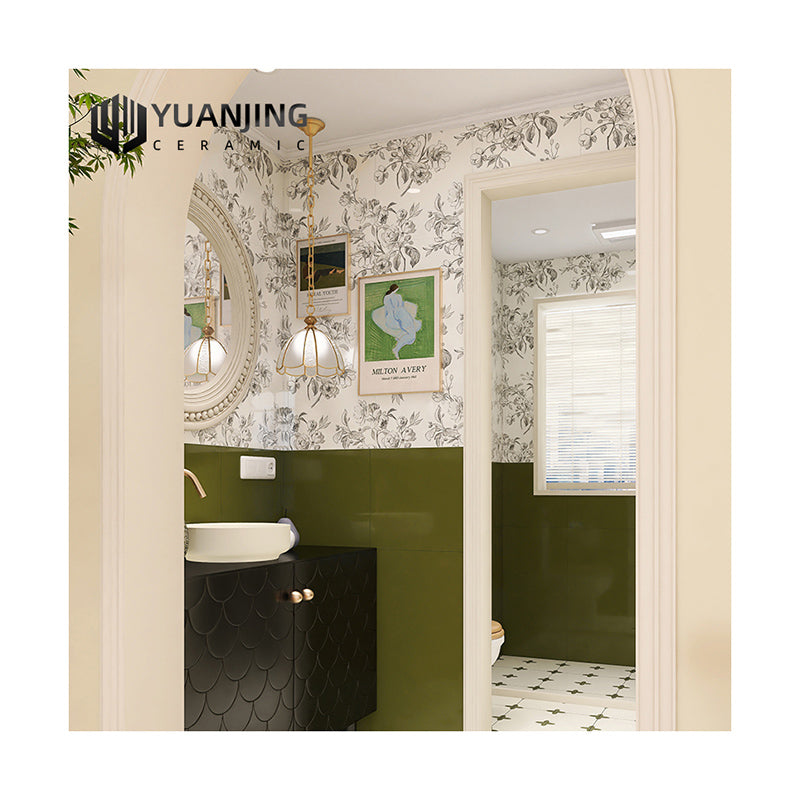 Gạch sứ ốp tường bếp ban công & phòng tắm Yuanjing 400x800mm, phong cách Kem Pháp có vân, bóng sáng