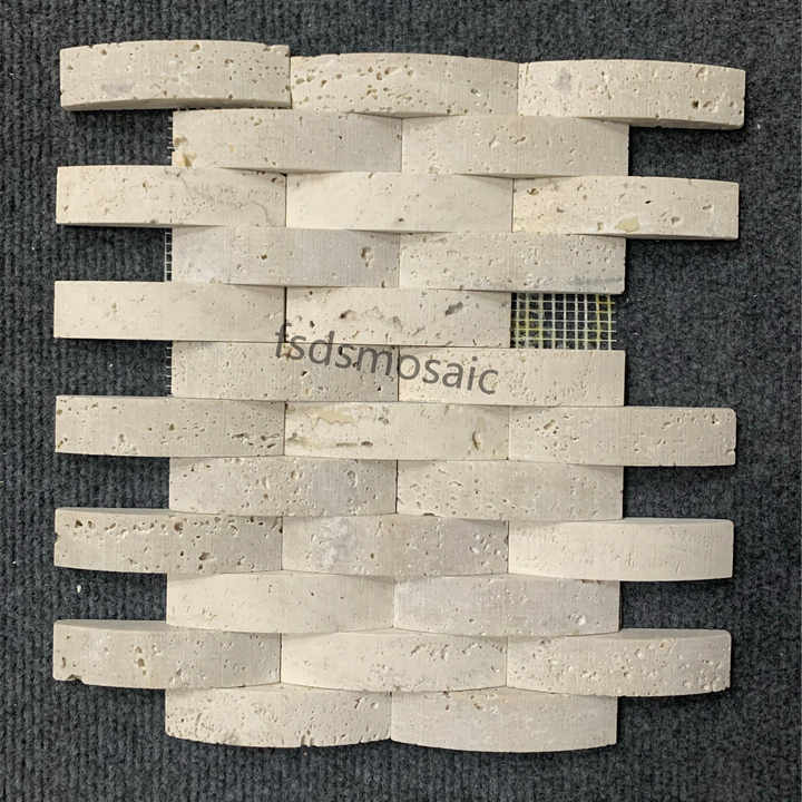 Gạch khảm đá cẩm thạch travertine 3D hiện đại, đá tự nhiên mài nhẵn, dùng cho tường nội thất, bề mặt đánh bóng