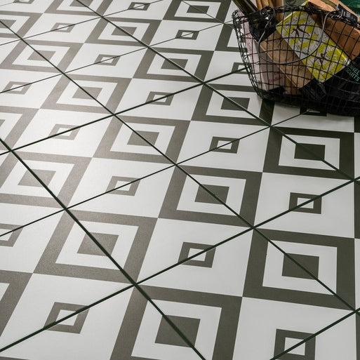 Nghệ thuật gạch men ghép nối hình học Hiện đại Họa tiết ô vuông Đen Trắng Màu gạch nung cho Tường Bếp Phòng tắm và Viền Sàn Nội thất