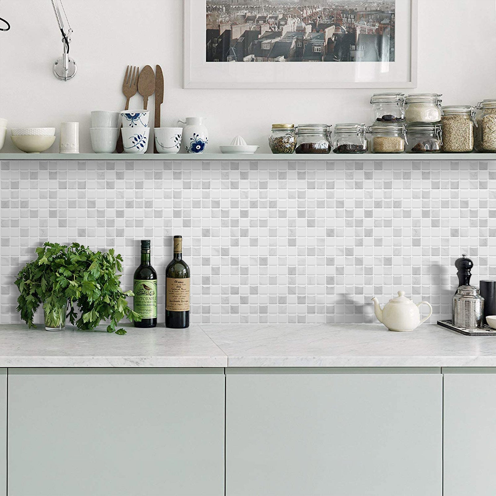 Gạch Mosaic Đá Cẩm Thạch Ốp Tường Bếp Trang Trí
