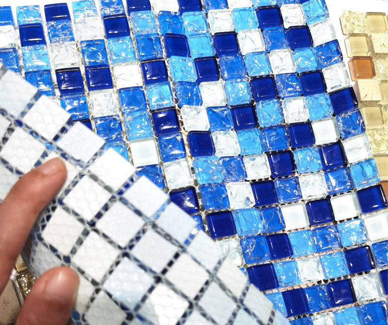 Gạch Mosaic Hồ Bơi Hình Vuông Nhiều Màu, Trang Trí Tường Bếp Khách Sạn Hiện Đại, Thiết Kế Mosaic Với Hiệu Ứng Rạn Băng