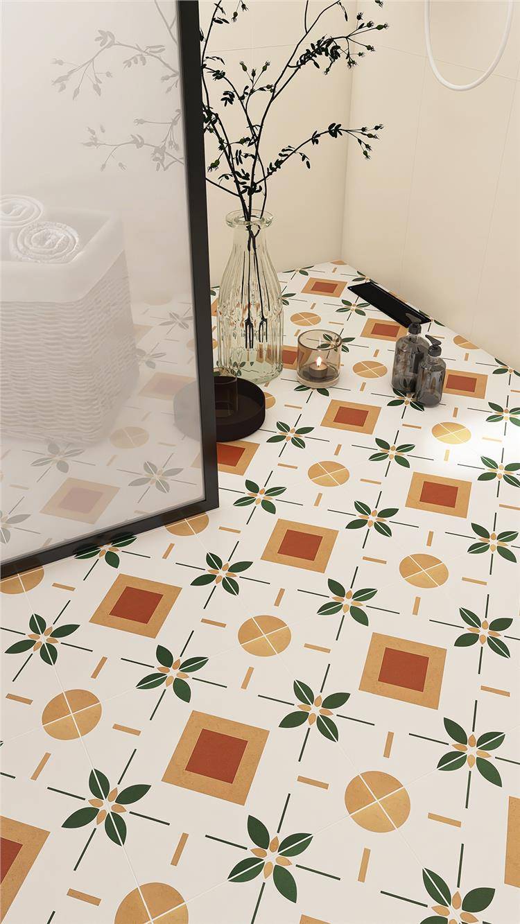 Gạch Porcelain Họa Tiết Hoa Phong Cách Đồng Quê Tươi Mát Mờ 400x400mm, Mộc Mạc, Trang Trí, Chống Trượt, Dùng Lát Sàn Và Ốp Tường