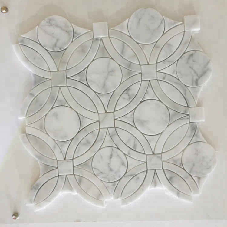 Gạch mosaic hình tròn bằng đá cẩm thạch trắng Calacatta thiết kế sang trọng dành cho thiết kế nội thất