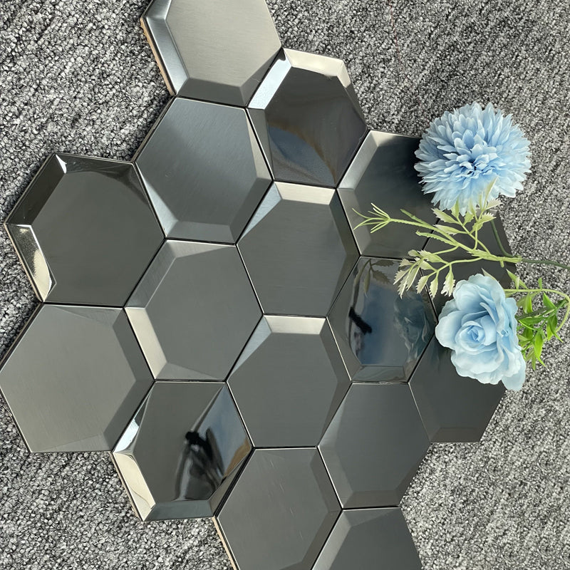 Thanh Mosaic Kim Loại Lục Giác Đen Hiện Đại Bóng Độ Dày 6mm Trang Trí Tường Nội Thất Trong Nhà Khách Sạn Sảnh Khách Sạn Biệt Thự Căn Hộ