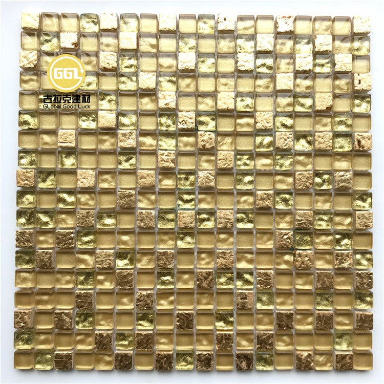 Gạch Mosaic Kính Pha Lê Bóng Màu Vàng Sang Trọng Nhẹ Trang Trí Tường