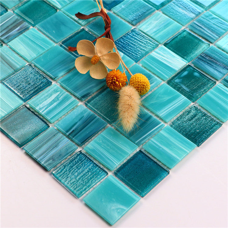 Gạch Mosaic Kính Xanh Lá Cây Hồ Bơi Dạng Dải Trung Quốc Óng Ánh Pha Lê Xanh Ngọc Chịu Nhiệt Trang Trí Nội Thất