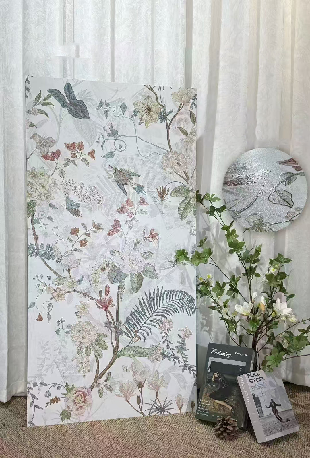 Gạch Sứ Tráng Men 600x1200 Bề Mặt Mờ, Gạch Ốp Tường Trang Trí Họa Tiết Hoa Tự Nhiên Dành Cho Phòng Tắm Biệt Thự, Chạm Khắc Nghệ Thuật Tinh Xảo