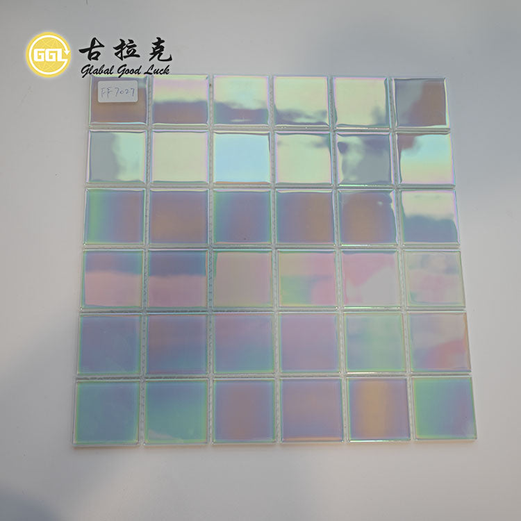 Tấm Ốp Hồ Bơi Chất Lượng Cao Màu Trắng Cầu Vồng Bóng Kính Mosaic Trang Trí Tường