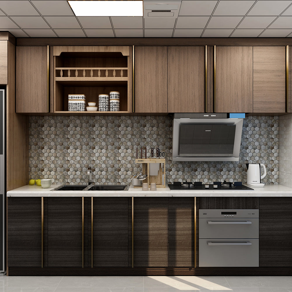 Gạch Mosaic Thủy Tinh Màu Nâu Đồng Ốp Tường Bếp