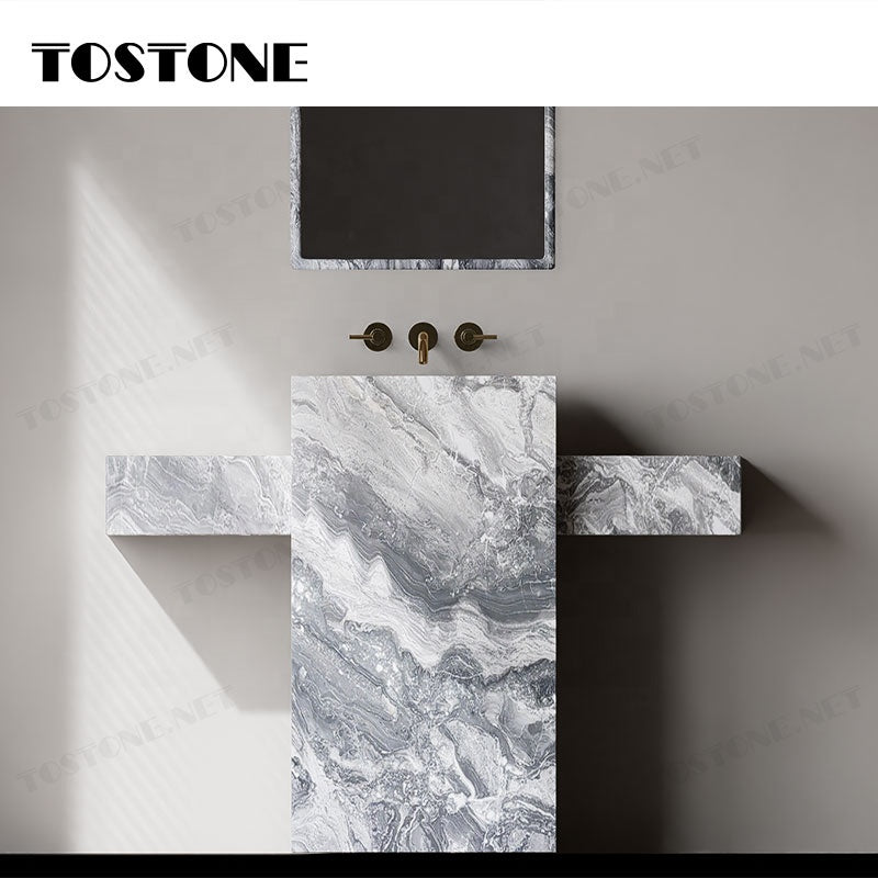 Mặt bàn trang điểm phòng tắm đặt độc lập Tostone bằng đá cẩm thạch Nâu Venice tự nhiên thời trang, bề mặt mài, dùng để trang trí chậu rửa mặt gia đình