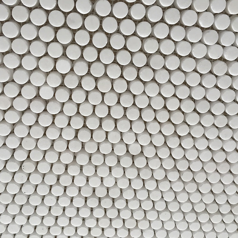 Gạch ốp lát nội thất mosaic hình đồng xu tròn bằng đá cẩm thạch trắng Thassos Mini dùng để trang trí tường và sàn phòng tắm.