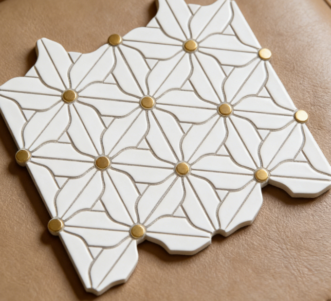 Gạch mosaic kim loại và đá cẩm thạch hình hoa 3D, họa tiết hiện đại, sang trọng, thân thiện môi trường