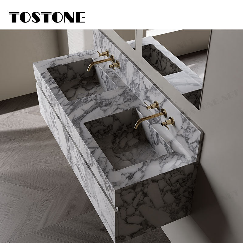 Tostone Giao hàng DDP Mặt bàn lavabo phòng tắm gắn tường bằng đá cẩm thạch Arabescato Corchia tự nhiên dành cho phòng vệ sinh nhỏ Nội thất tùy chỉnh