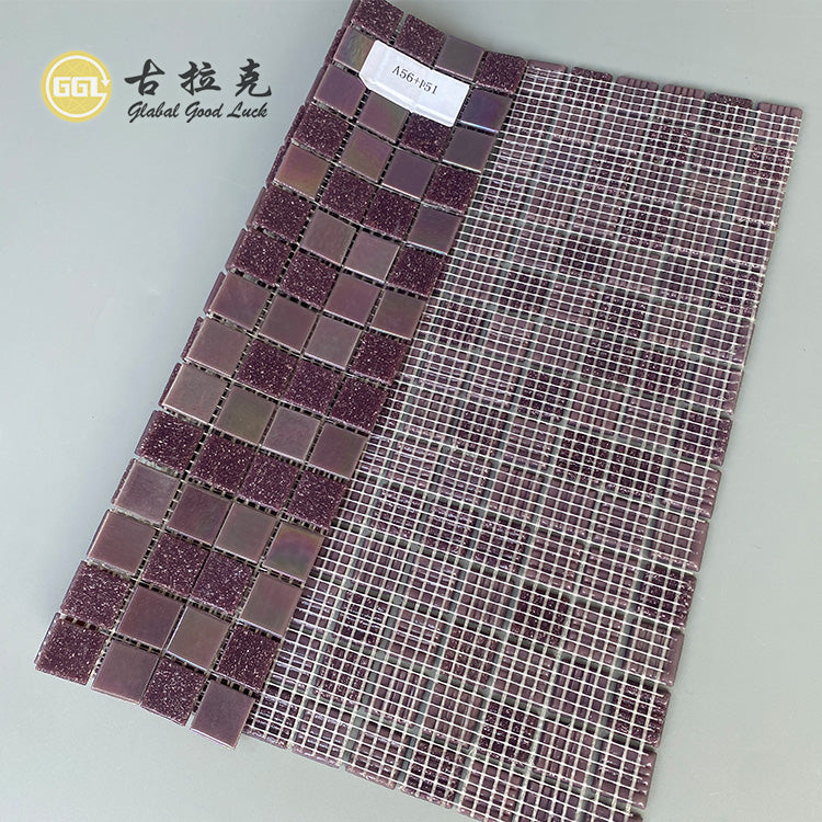 Gạch Mosaic Kính Kim Tuyến Tím Đỏ Cao Cấp Hình Vuông Nhỏ Dùng Để Trang Trí Tường Khách Sạn, Spa, Hồ Bơi