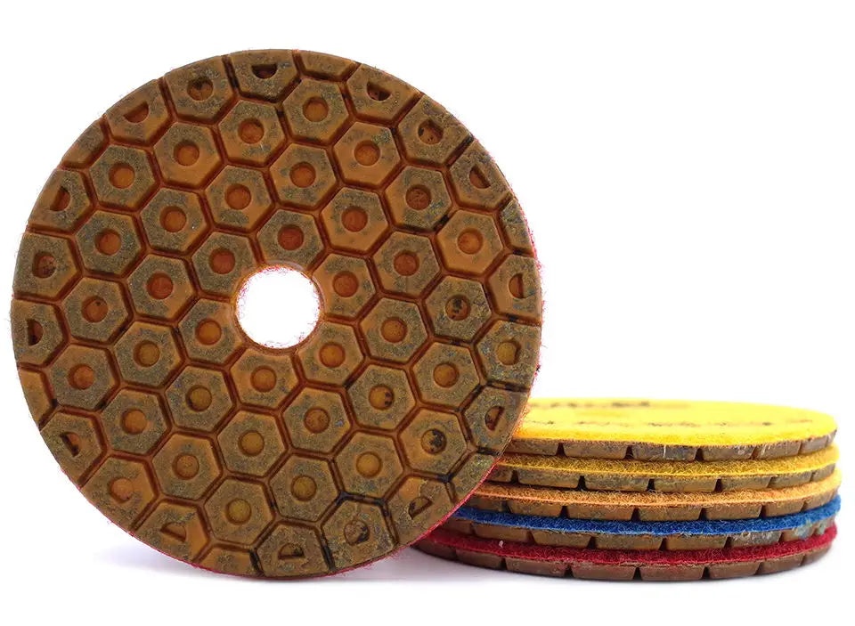 RIJILEI 4 Inch Super Diamond Polishing Pads 6 Steps Copper Metal Bond Wet Polishing Pad for Granite Marble Stone Grinding Discs