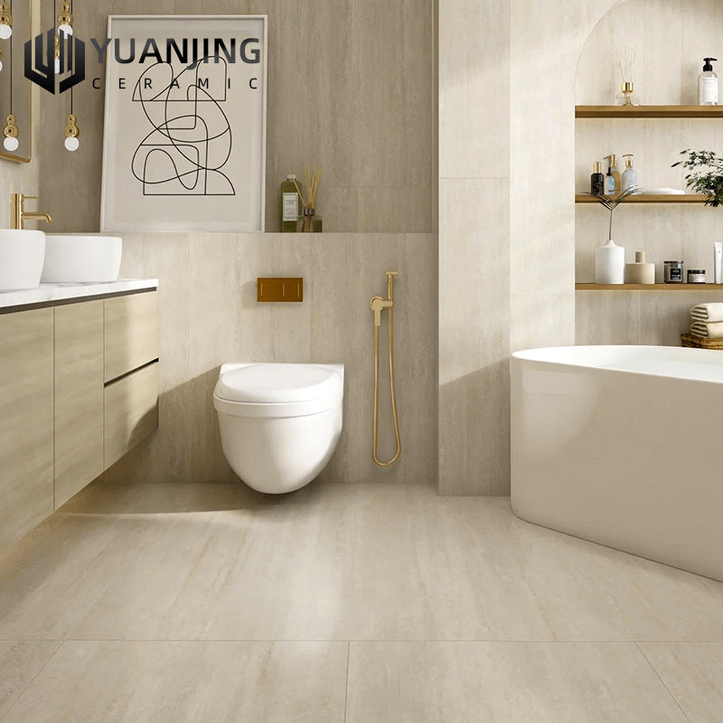 Gạch Porcelain Travertine Chống Trượt 600x1200mm dùng lát sàn phòng khách, bếp, phòng tắm và ốp tường nội thất