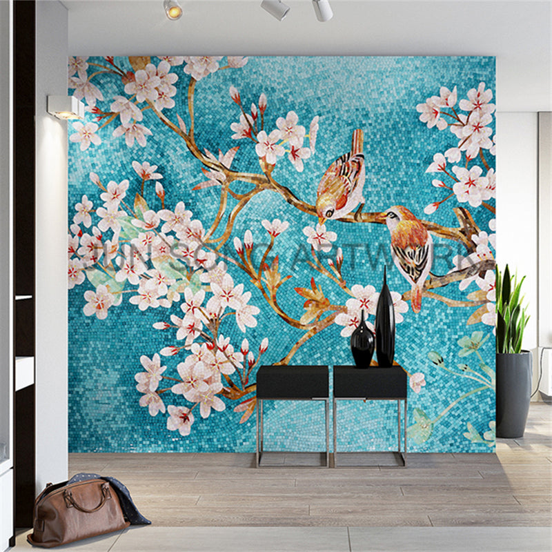 JS MFL-TR58 Gạch Ốp Tường Phòng Khách Mosaic Hoa Văn Trung Quốc, Tranh Ghép Nghệ Thuật Mosaic Thủy Tinh Thủ Công Trang Trí
