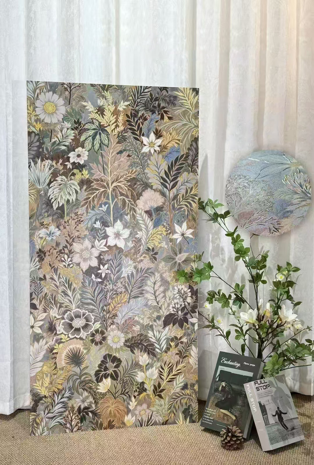 Gạch Sứ Tráng Men 600x1200 Bề Mặt Mờ, Gạch Ốp Tường Trang Trí Họa Tiết Hoa Tự Nhiên Dành Cho Phòng Tắm Biệt Thự, Chạm Khắc Nghệ Thuật Tinh Xảo