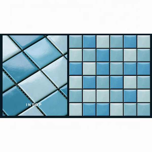 Gạch mosaic gốm ba màu xanh lam 48x48mm dùng cho hồ bơi, sàn và tường trong nhà và ngoài trời