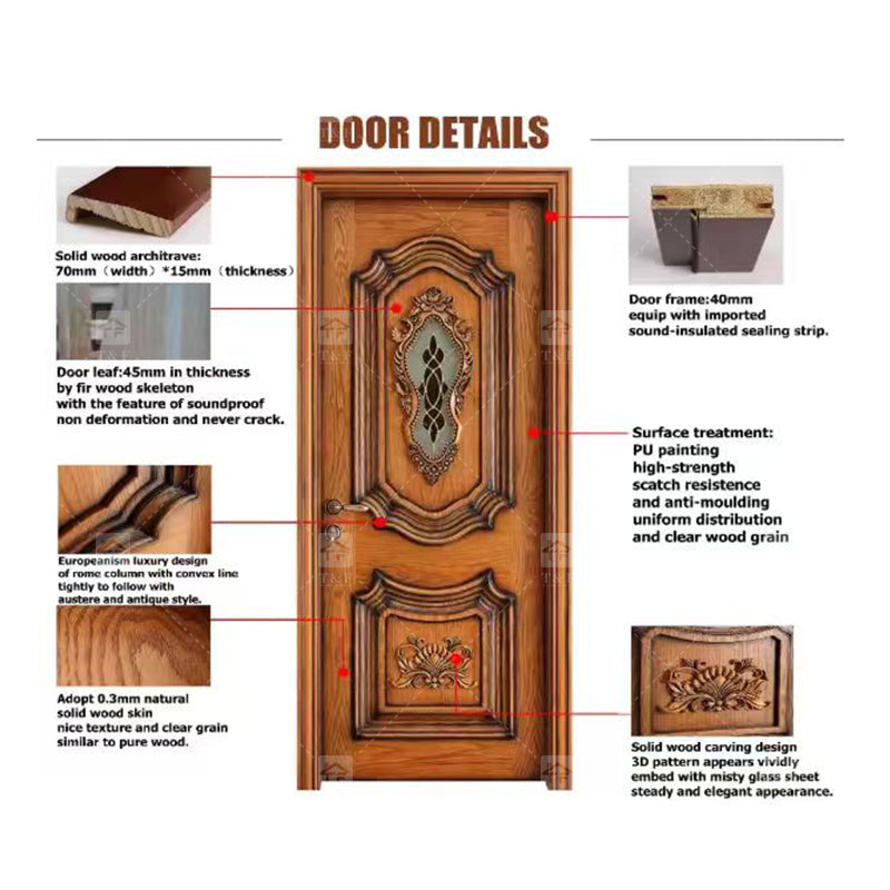 Cửa Gỗ Tự Nhiên Hiện Đại Dành Cho Biệt Thự, Phòng Khách Và Phòng Ngủ, Bề Mặt Chạm Khắc Hoàn Thiện, Sản Phẩm Bán Chạy