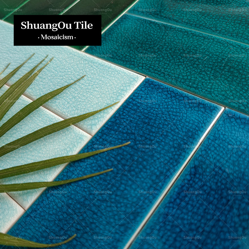Gạch Mosaic Gốm Sứ Rạn Băng Dạng Thanh Dài Ốp Tường Bếp Phòng Tắm Cung Cấp Từ Nhà Máy