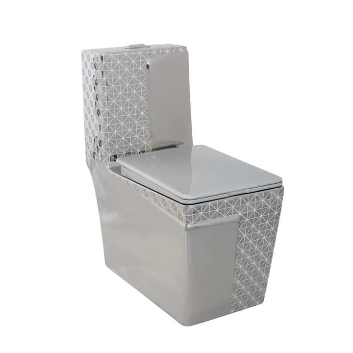 Bồn cầu xả siphon vuông bằng bạc chất lượng cao, bồn cầu một khối gắn sàn bằng gốm Commode cho phòng tắm khách sạn biệt thự