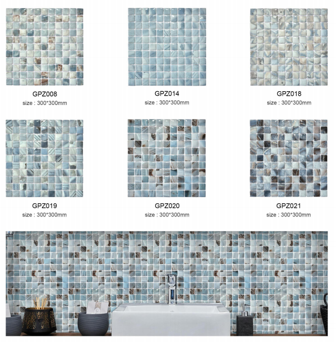 Gạch Mosaic Kính Phong Cách Hiện Đại Màu Xám In Phun Dùng Cho Hồ Bơi Hình Vuông 6mm Chống Thấm Nước Dùng Trong Nhà/Ngoài Trời