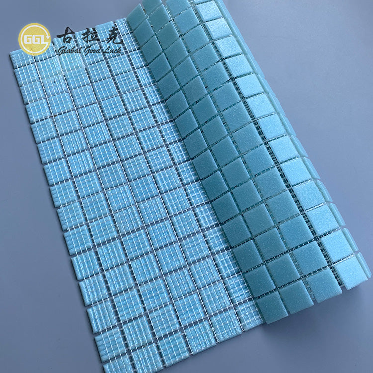 Gạch Mosaic Vuông Xanh Dương Bóng Cổ điển ốp Tường và Ngoài trời cho Hồ bơi, Phòng khách và Phòng ngủ
