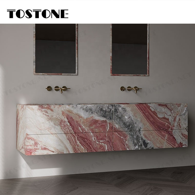 Tostone Tủ Lavabo Sang Trọng Đá Cẩm Thạch Đỏ Monica Cổ Điển Bền Bỉ