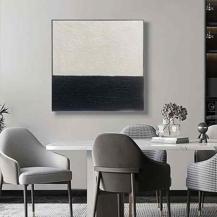 JZ Home Decor Khung tranh trừu tượng 3D kết cấu vẽ tay sơn dầu đen trắng nghệ thuật treo tường vải canvas