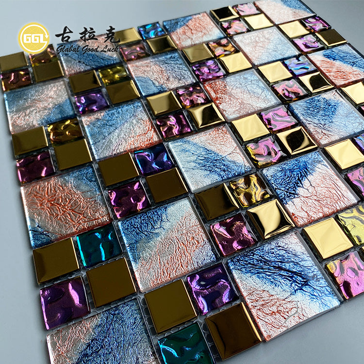 Gạch Mosaic Thủy Tinh Nghệ Thuật Đa Sắc Rực Rỡ, Trang Trí Tường Nội Thất, Gạch Lát Sàn, Tường Phòng Khách, Họa Tiết Vuông, Sử Dụng Đa Năng