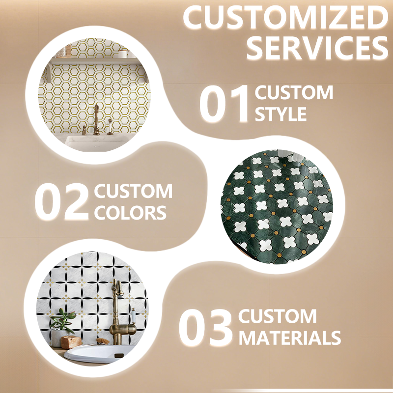 Giá xuất xưởng Gạch ốp tường nội thất mosaic đá cẩm thạch kiểu Parquet hiện đại, nhập khẩu Trung Quốc, màu sắc tùy chỉnh, độ dày 6MM