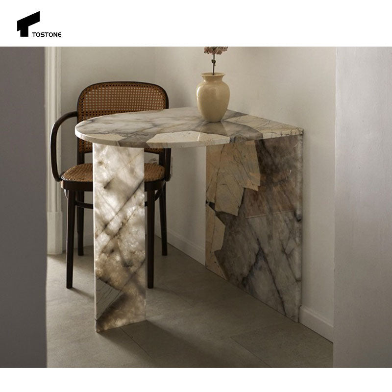 Bàn console đá cẩm thạch tự nhiên Pandora trong mờ mới sang trọng Tostone 2025