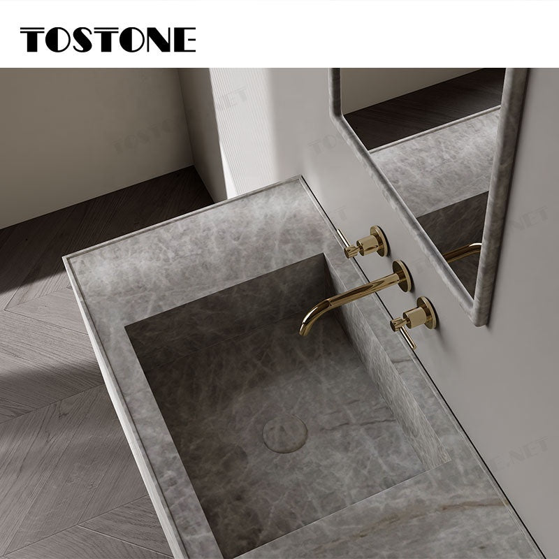 Tostone Minimalist Honed Natural Taj Mahal Luxury Vanity Phòng Tắm