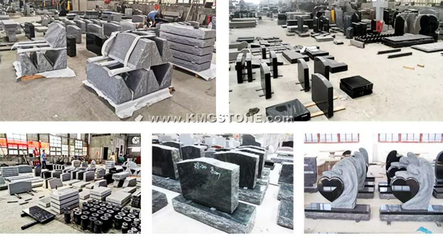 Bia mộ đá granite phong cách Ba Lan hiện đại, kiểu Mỹ, họa tiết hoa và chậu hoa